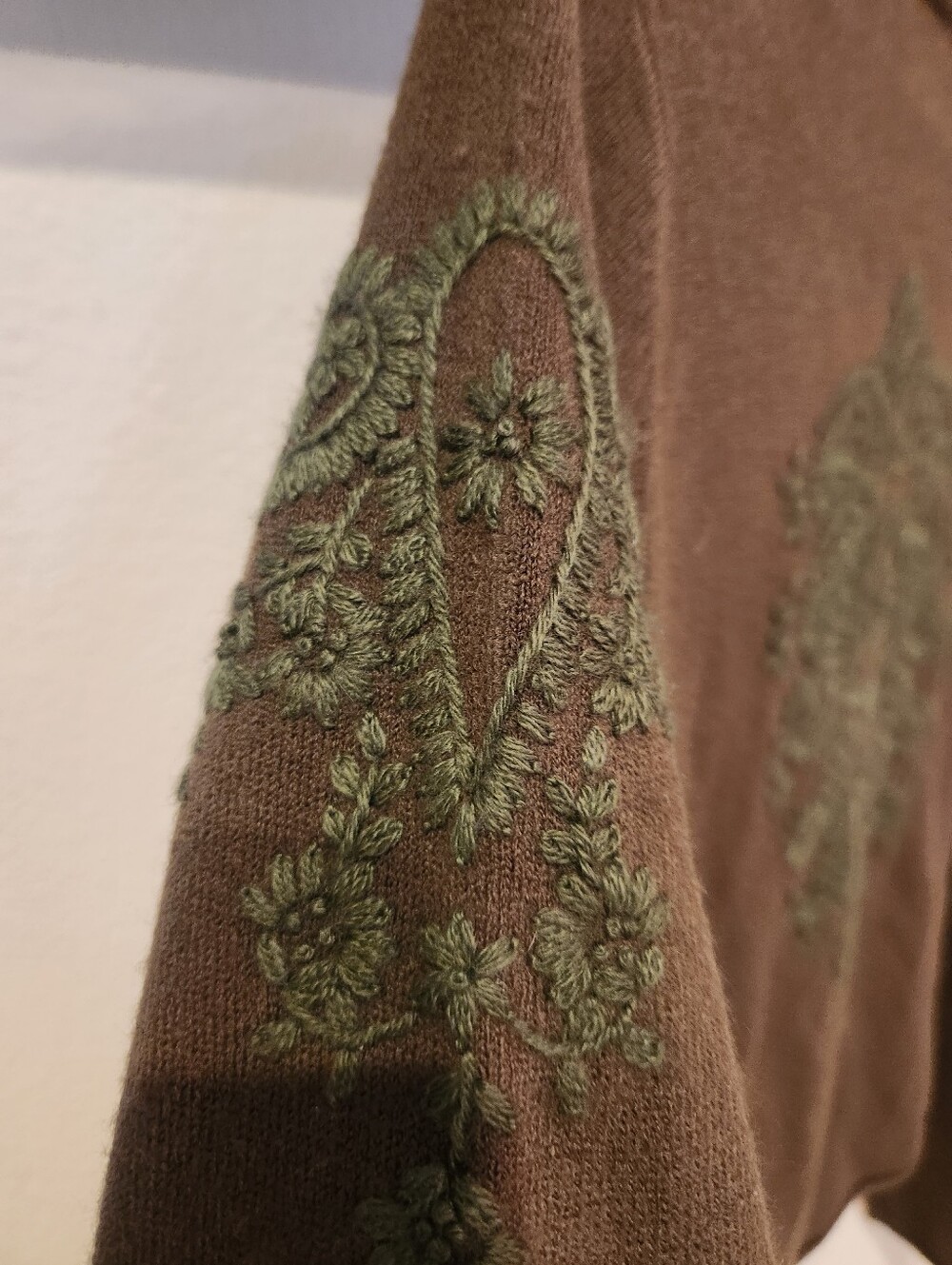 Miss Me Brown Hooded Zip Sweater with Green Embroidered Detail - Picture 4 of 8